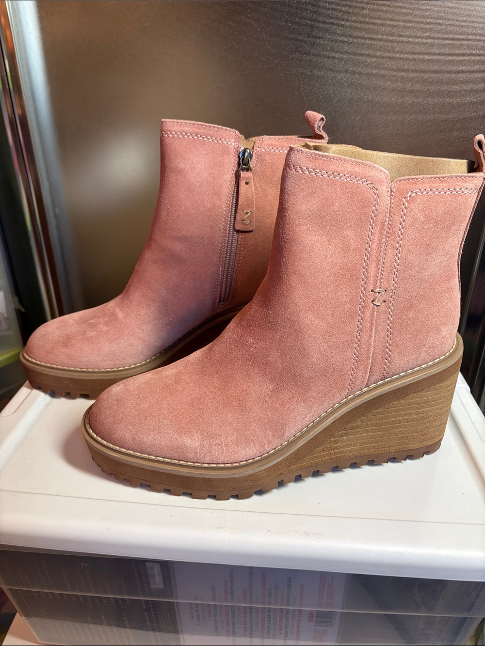 Zodiac Pink Suede Wedge Ankle Boots
